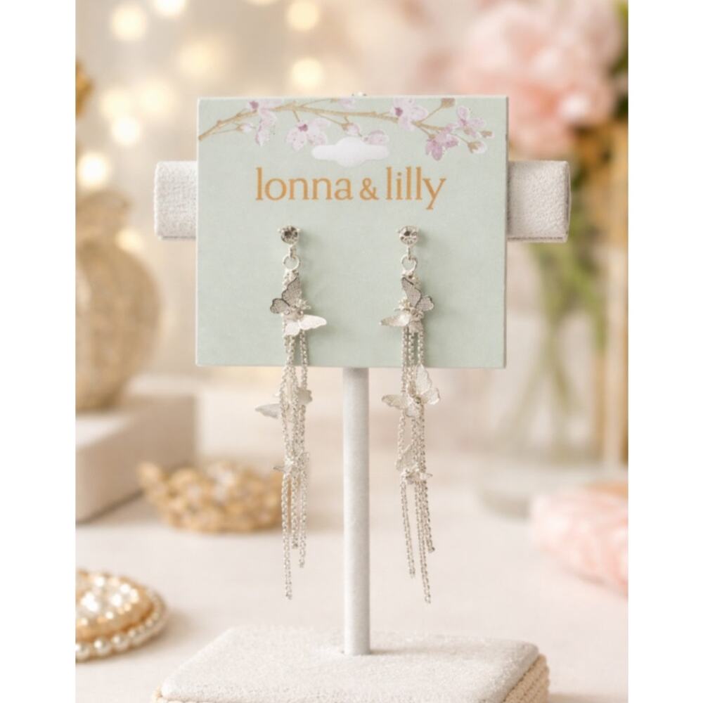 Lonna & Lilly Silver Chain Butterfly Earrings New